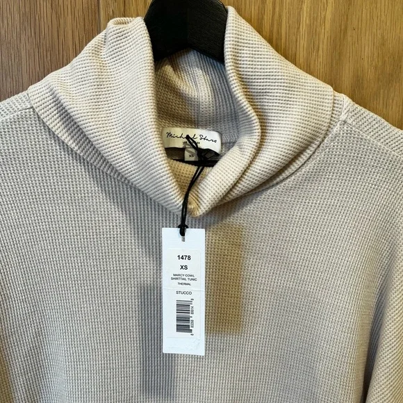 Michael Stars Marcy Thermal Cowl Neck Tunic Top Stucco Size XS NWT Neutral Cozy - Picture 3 of 6
